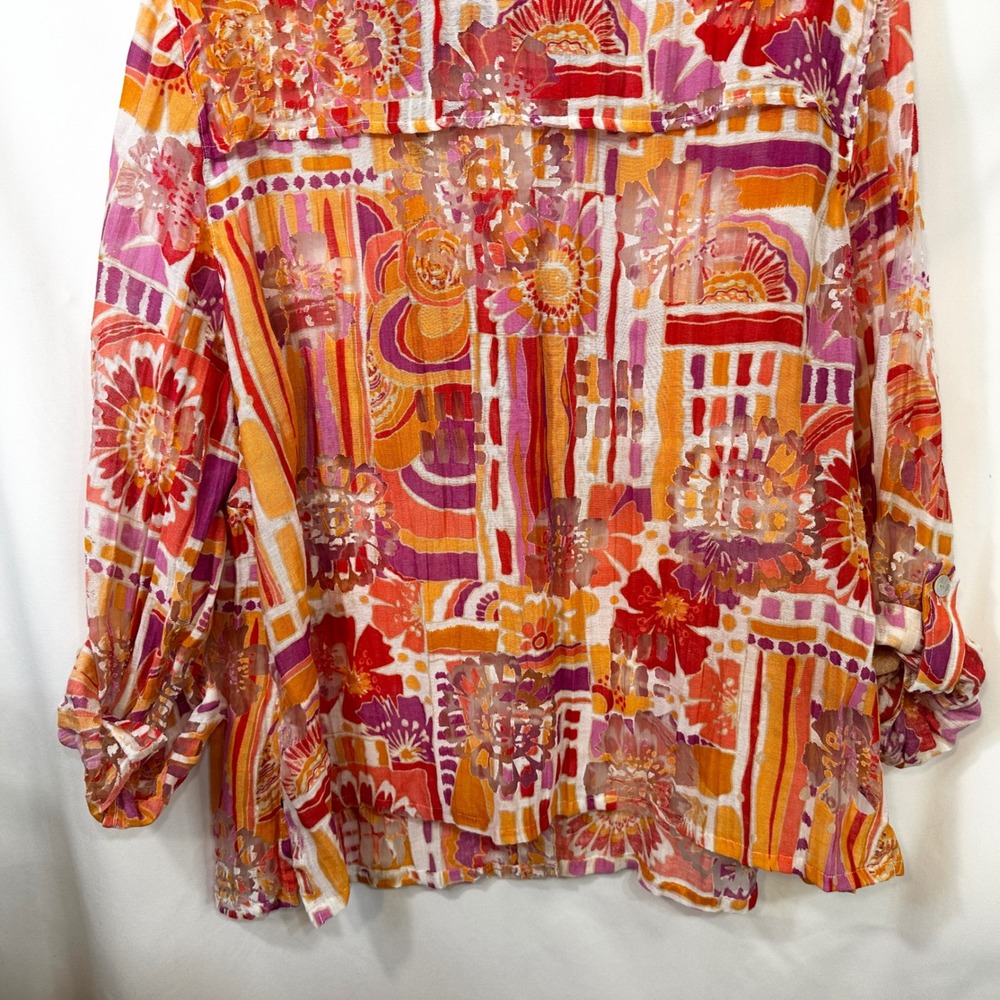 Ruby Rd Plus Size 20W Top Orange Pink Burnout Artsy Summer Coastal Vibrant 1030 - Picture 7 of 9